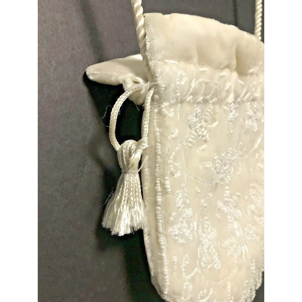 Small Ivory Beaded & Sequined Evening Bag Purse